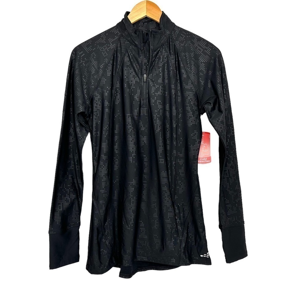 BCG Womens Long Sleeve Quarter Zip Training Pullover Top Sz Large Black Print